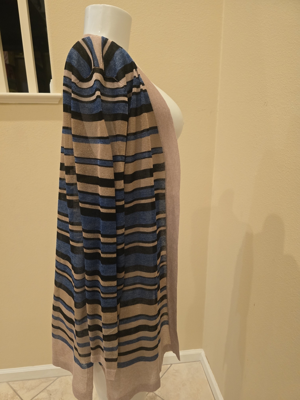 LOFT Striped Open Front Cardigan in Beige, Blue, Black - Picture 6 of 9